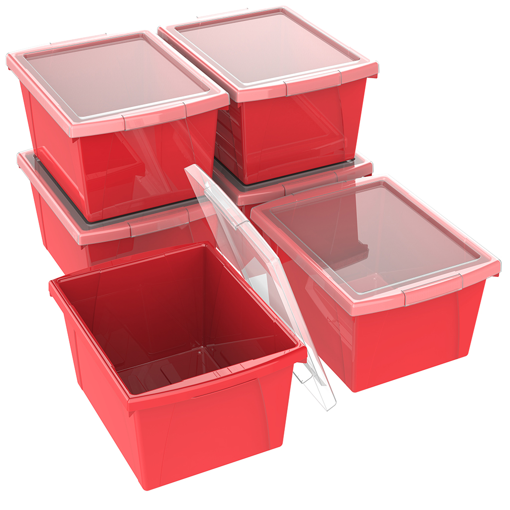 Picture of Storex 61411U06C 4 gal Classroom Storage Bin with Lid, Red - Pack of 6