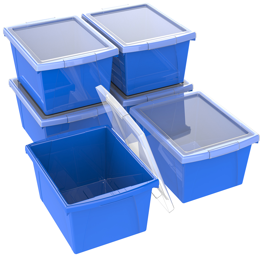 Picture of Storex 61412U06C 4 gal Classroom Storage Bin with Lid, Blue - Pack of 6