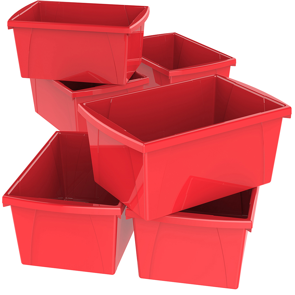 Picture of Storex 61483U06C 5.5 gal Classroom Storage Bin, Red - Pack of 6