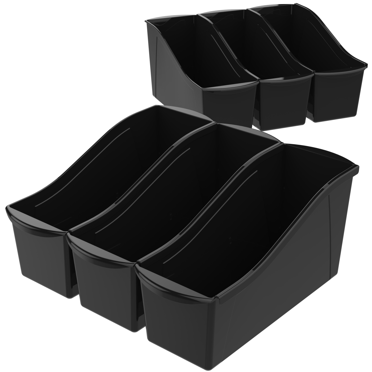 Picture of Storex 70109E06C Large Book Bin, Black - Pack of 6