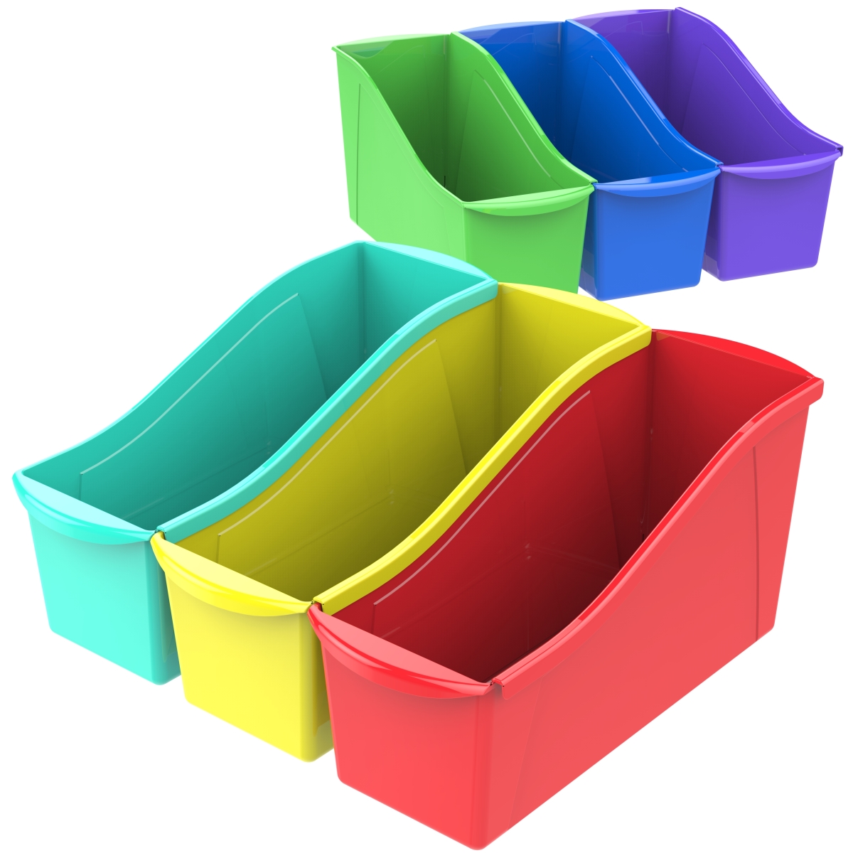 Picture of Storex 70110U06C Large Book Bin, Assorted Color - Pack of 6