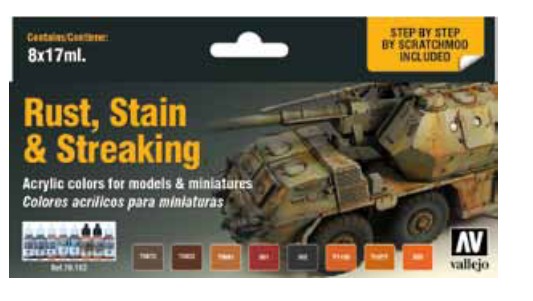 Vallejo Acrylic Paints VLJ-70183 17 ml Bottle Rust, Stain & Streaking Model Color Paint Set - 8 Colors