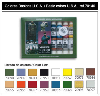 Vallejo Acrylic Paints VLJ-70140 17 ml Bottle Basic USA Model Color Paint Set - 16 Colors