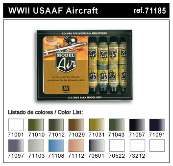 Vallejo Acrylic Paints VLJ-71185 17 ml Bottle WWII USAAF Model Air Paint Set - 16 Colors -  Vallejo Paint