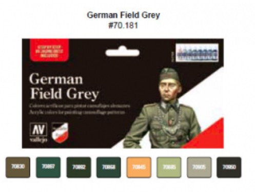 Vallejo Acrylic Paints VLJ-70181 17 ml Bottle WWII German Field Grey Uniform Model Color Paint Set - 8 Colors