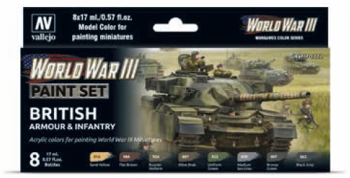 Vallejo Acrylic Paints VLJ-70222 17 ml Bottle WWIII British Armour & Infantry Wargames Paint Set - 8 Colors -  Vallejo Paint