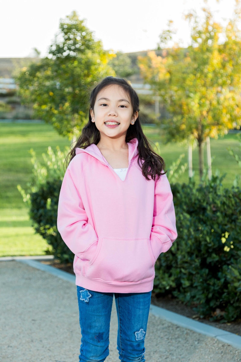 Youth Pullover Hood with V-Slit & Pocket, Petal - Medium