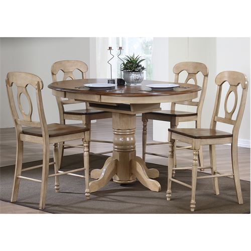 Brook Round or Oval Butterfuly Leaf Pub Table Set with Napoleon Stools 5 Pieces