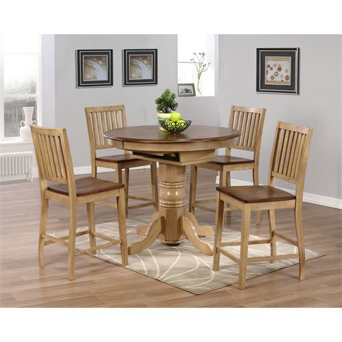 Brook Round or Oval Butterfly Leaf Pub Table Set with Slat Back Stools 5 Pieces -  Fine-line, FI1209133