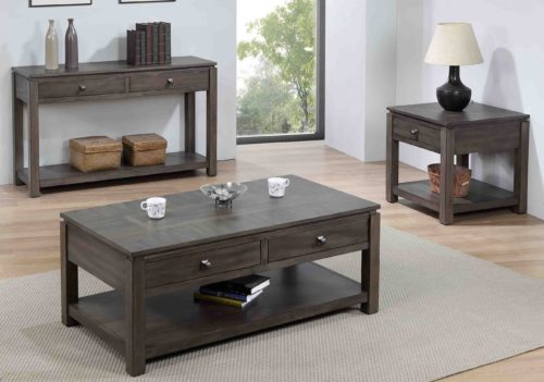 Shades of Gray Living Room Table Set with Drawers & Shelves 3 Piece