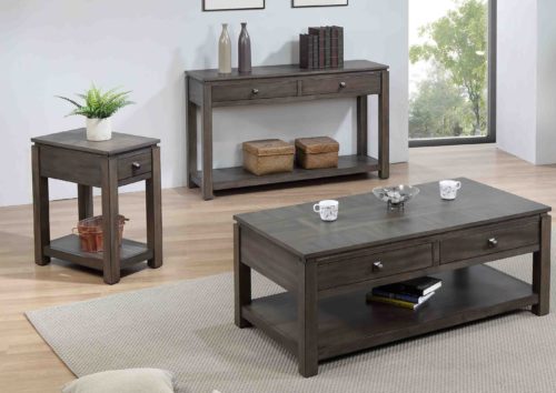 Shades of Gray Living Room Table Set with Drawers & Shelves 3 Piece