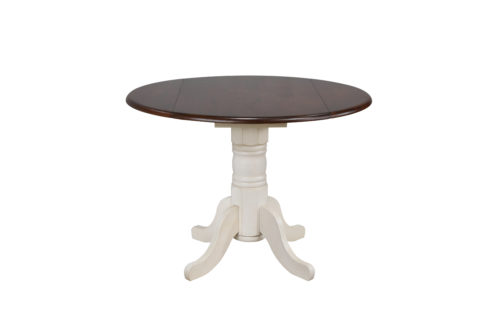 Round Drop Leaf Pub Table - Antique White with Chestnut Top -  Fine-line, FI2661513