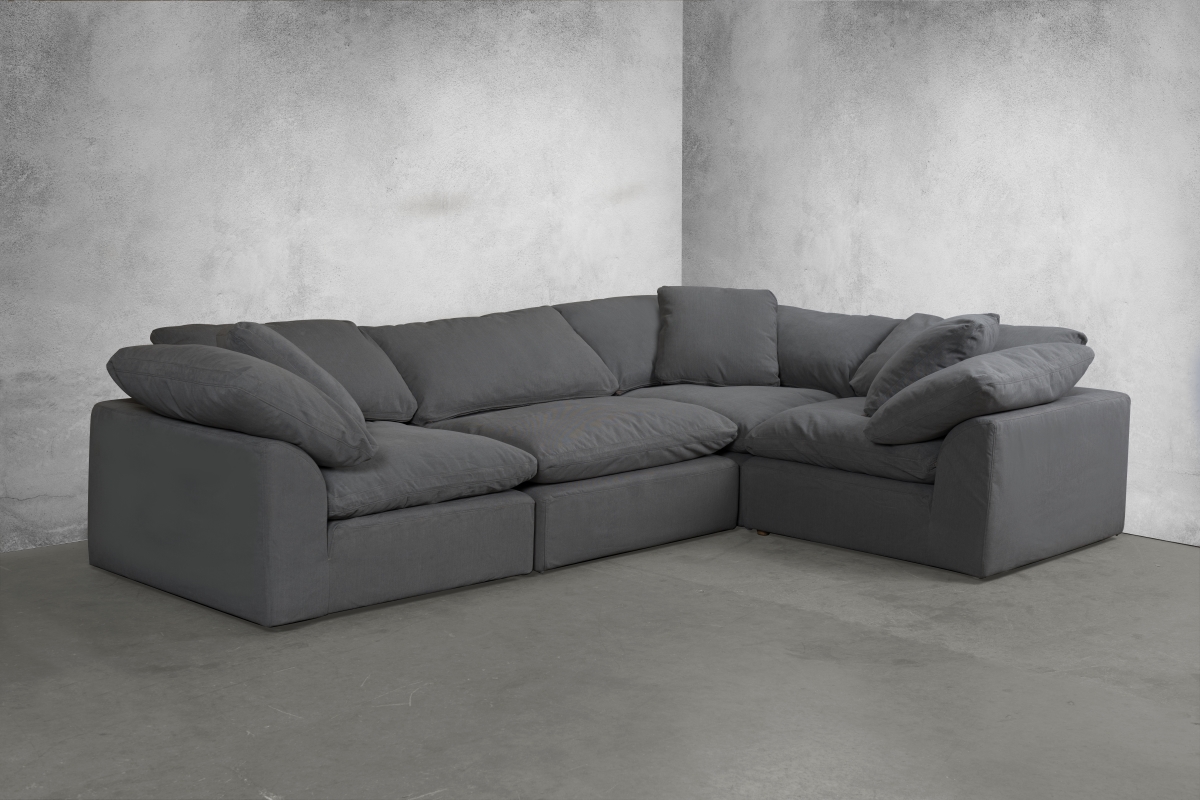 Cloud Puff Slipcovered Modular Sectional Sofa - Performance Gray 4 Piece