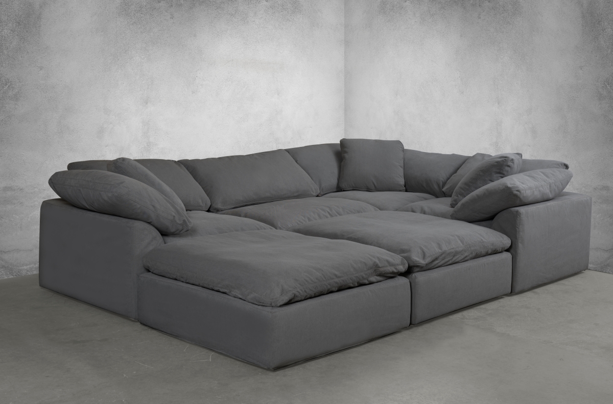 Cloud Puff Slipcovered Modular Sectional Sofa - Performance Gray 6 Piece