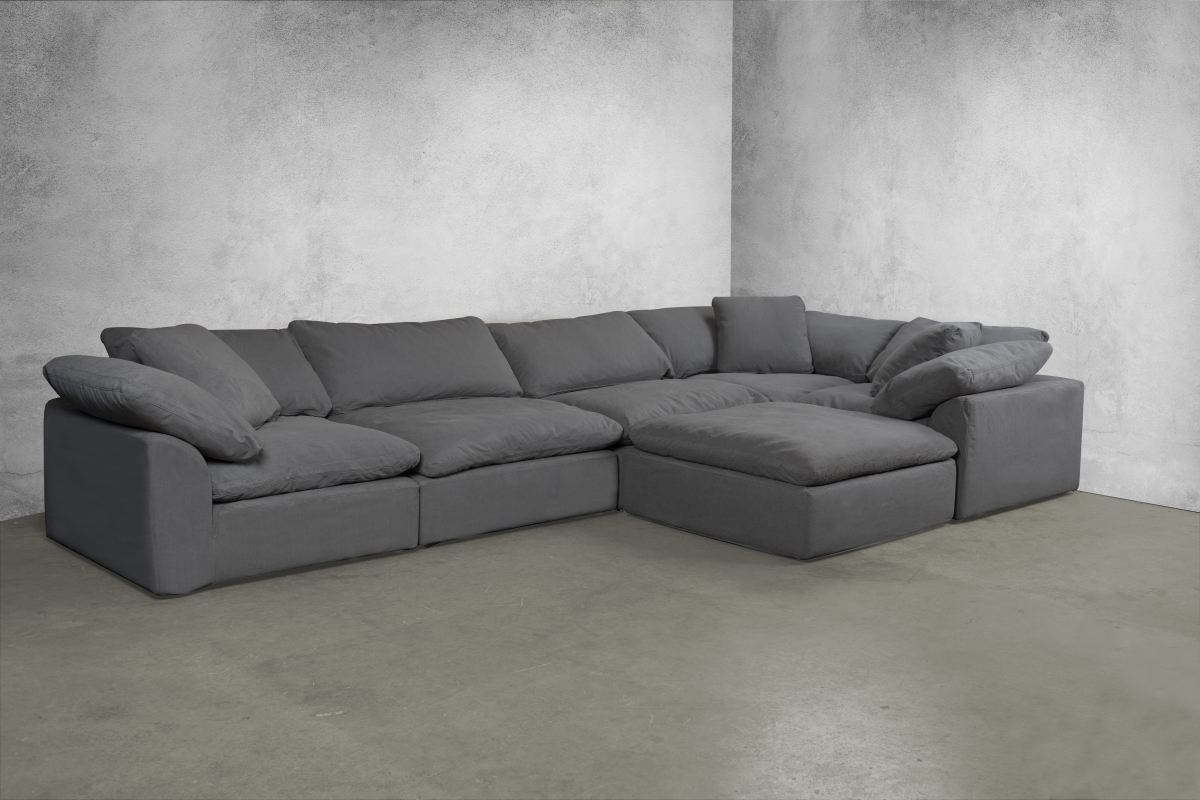 Cloud Puff Slipcovered Modular Sectional Sofa - Performance Gray 6 Piece