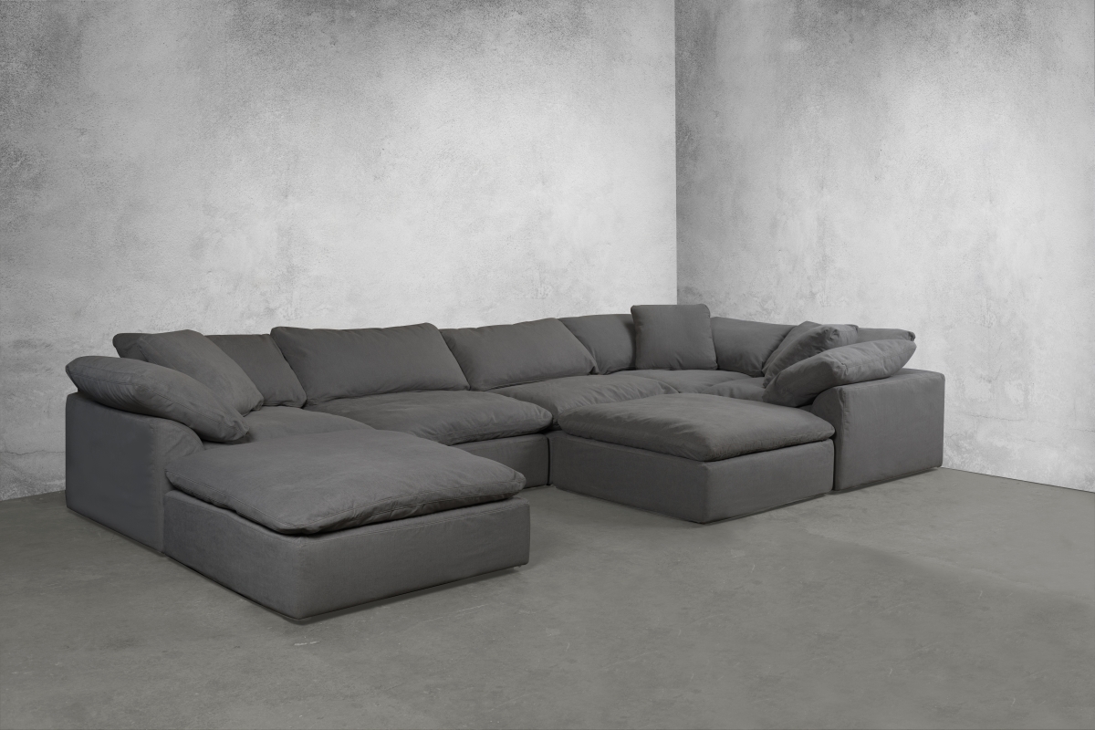 Cloud Puff Slipcovered Modular Sectional Sofa - Performance Gray 7 Piece
