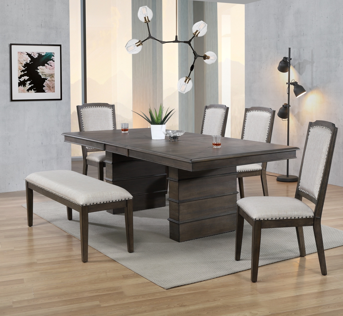 Cali Extendable Dining Set with Bench 6 Piece