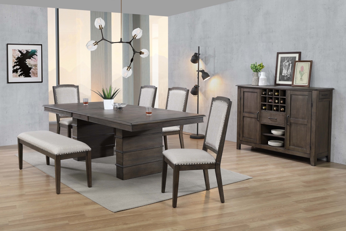 Cali Extendable Dining Set with Bench & Server - Brown 7 Piece