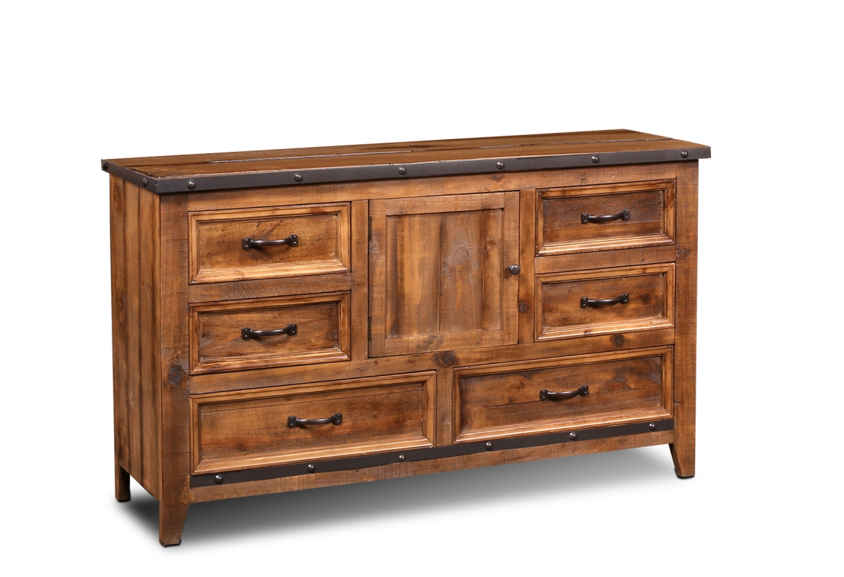 Rustic City Dresser with 6 Drawers & Door - Natural Oak -  Fine-line, FI3196353