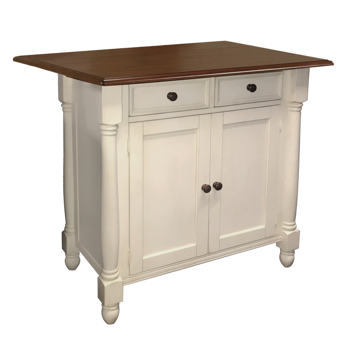 Picture of Sunset Trading Andrews Drop Leaf Kitchen Island Drawers &amp; Cabinet - Antique White &amp; Chestnut