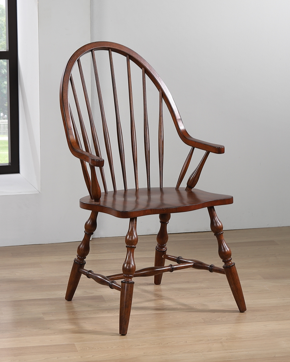41 x 23.5 x 25 in. Andrews Windsor Dining Chair with Arms & Seat Distressed Chestnut Brown -  Sunset Trading, DLU-ADW-C30A-CT