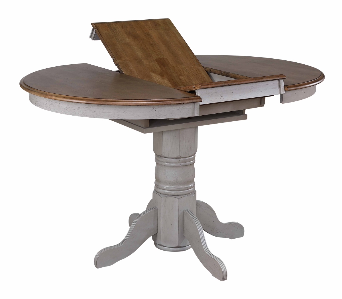 Country Grove Round or Oval Extendable Pub Table - Distressed Light Gray & Medium Walnut