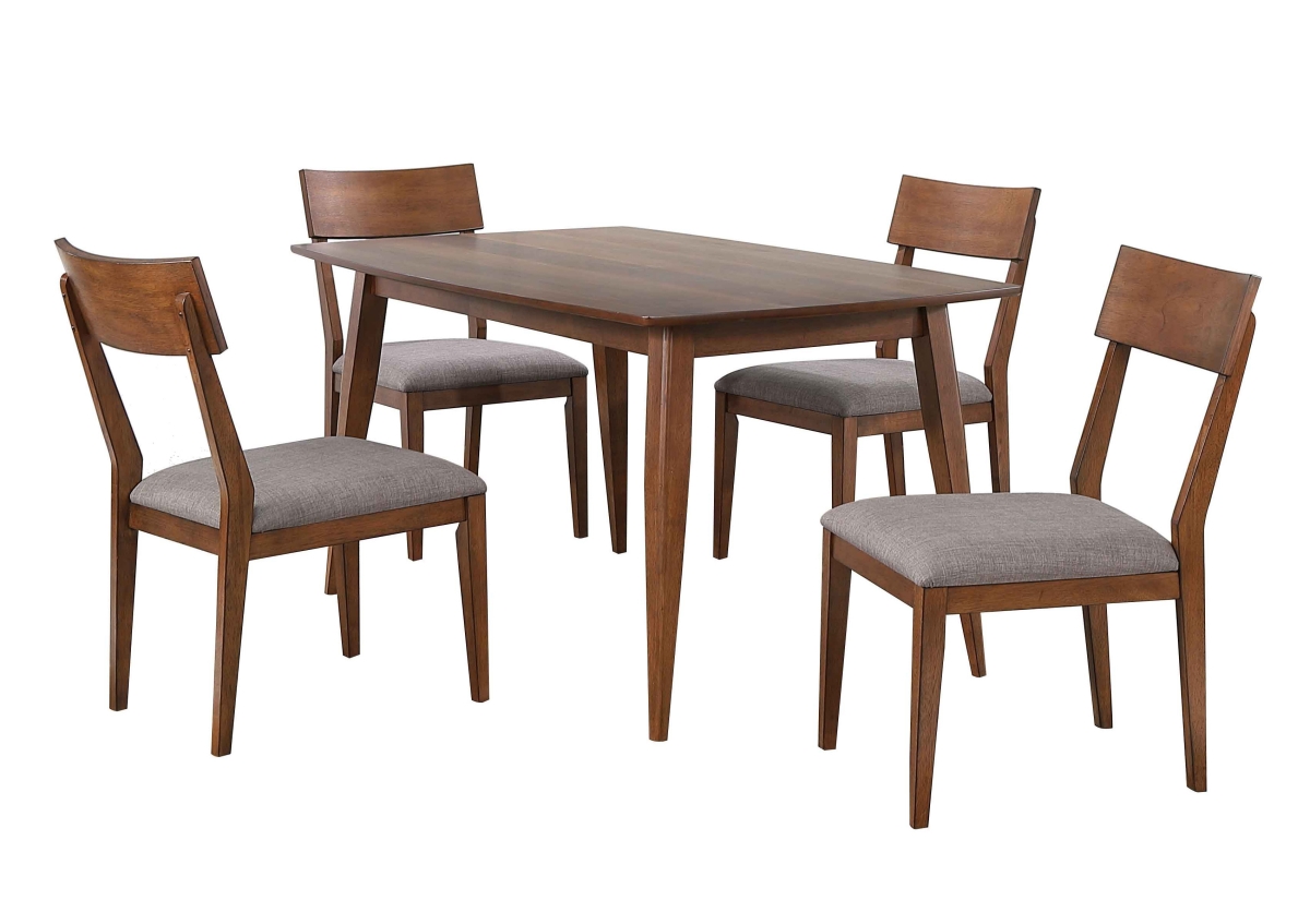 30.5 x 60 x 36 in. Mid Century Dining Table Set with Padded Performance Fabric Seats Danish Walnut - 5 Piece