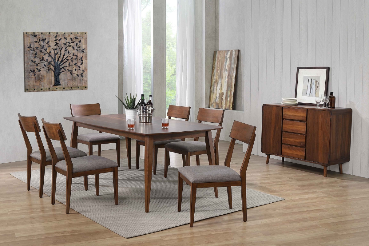 30.5 x 78 x 42 in. Mid Century Rectangular Dining Table Set with Padded Performance Fabric Seats & Server Danish Walnut - 8 Piece