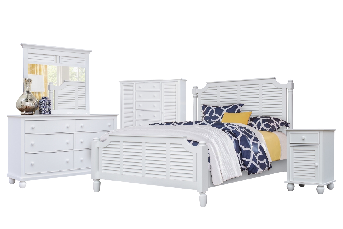 White Shutter Wood Bedroom Set King Size - 5 Piece -  Fine-line, FI4448551