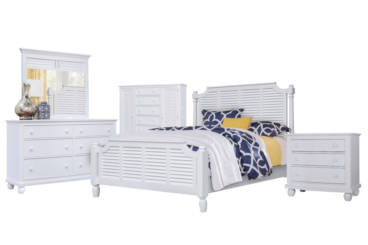 3 Drawer Nightstand with White Shutter Wood Bedroom Set King Size - 5 Piece -  Sunset Trading, CF-1106-0150-36-K5P