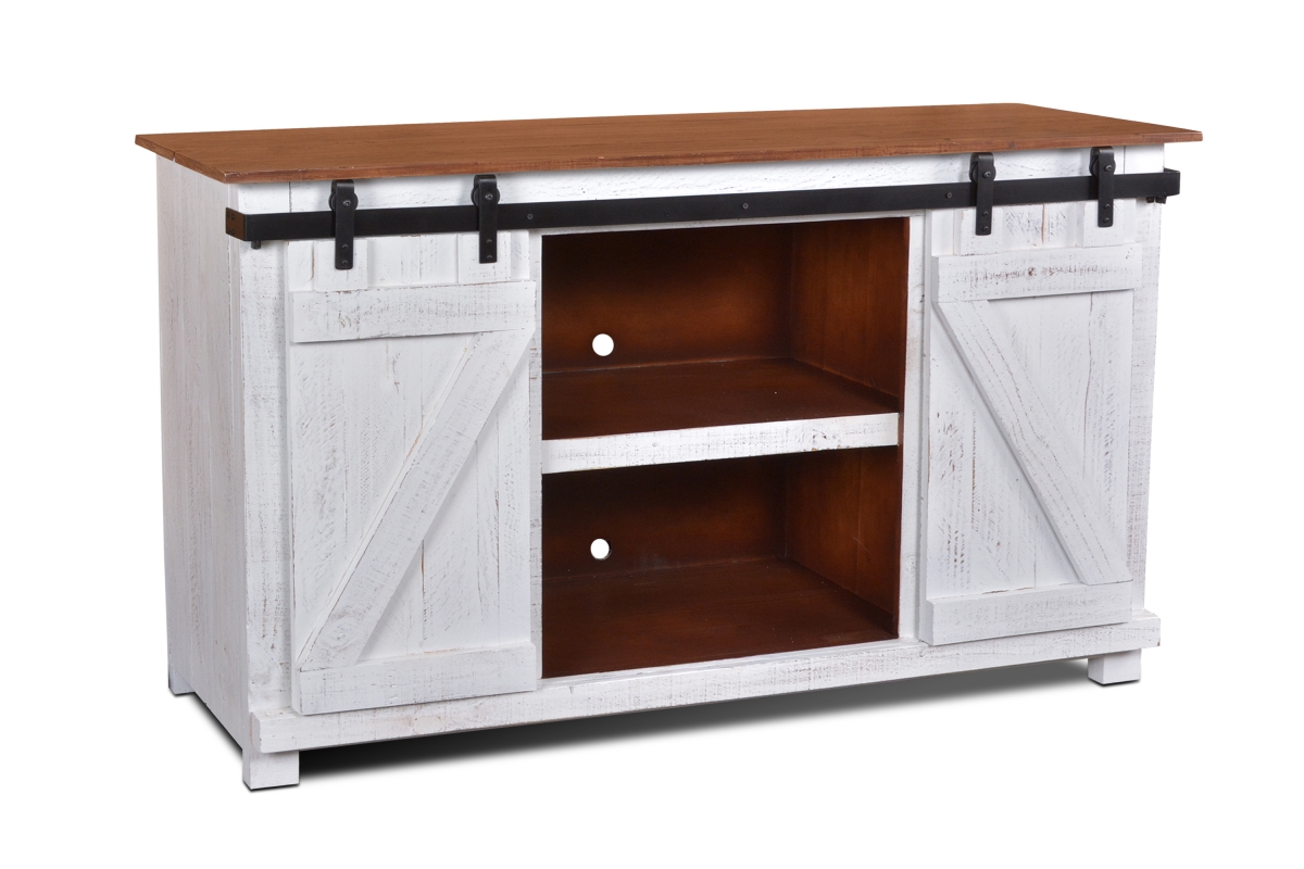 Stowe Barn Door Console - Media Cabinet & TV Stand Rustic White & Brown Solid Wood