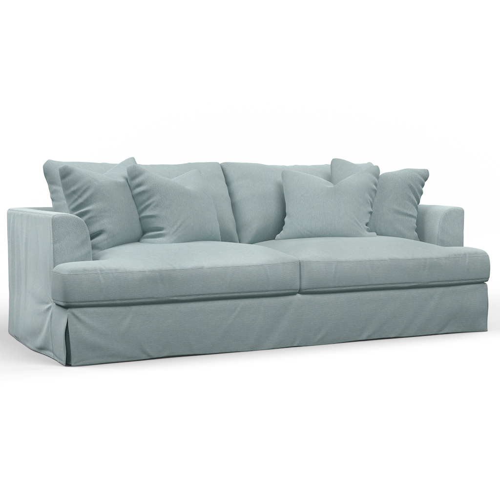 94 in. Newport Slipcovered Recessed Fin Arm Sofa Ocean Blue