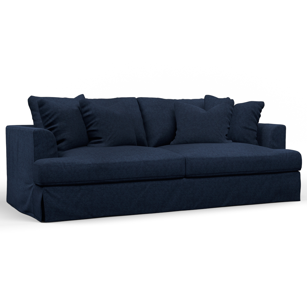94 in. Newport Slipcovered Recessed Fin Arm Sofa Navy Blue