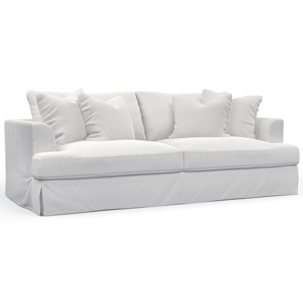 94 in. Newport Slipcovered Recessed Fin Arm Sofa White