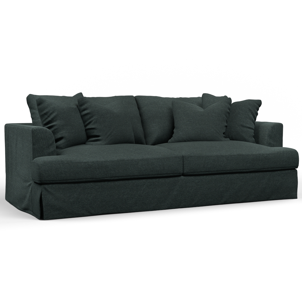 94 in. Newport Slipcovered Recessed Fin Arm Sofa Dark Gray