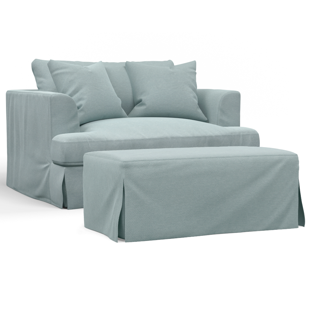Newport Slipcovered Chair & A Half Sofa with Ottoman Ocean Blue