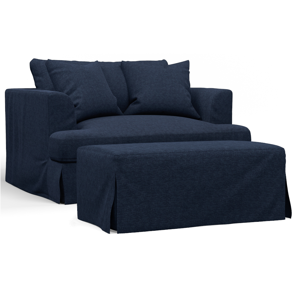 Newport Slipcovered Chair & A Half Sofa with Ottoman Navy Blue