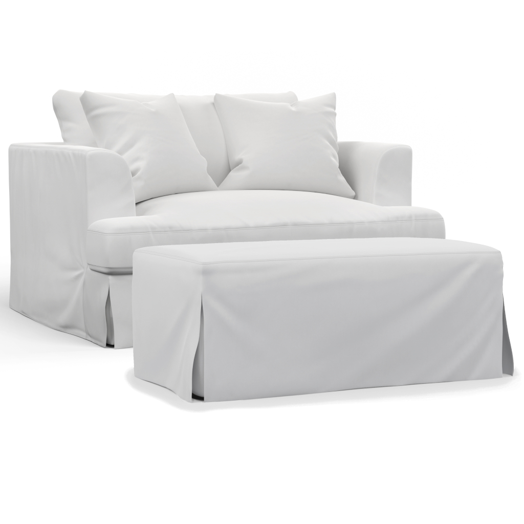 Newport Slipcovered Chair & A Half Sofa with Ottoman White