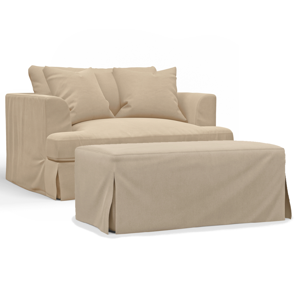 Newport Slipcovered Chair & A Half Sofa with Ottoman Tan