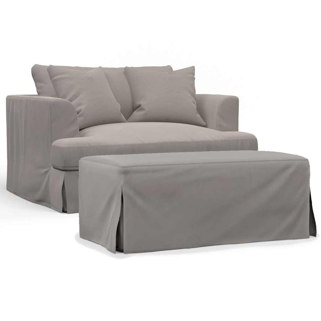 Newport Slipcovered Chair & A Half Sofa with Ottoman Gray