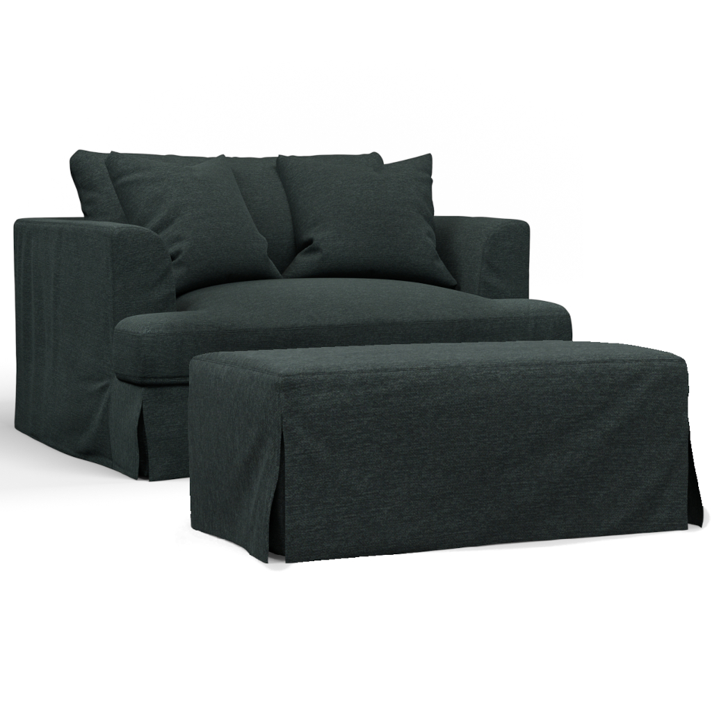 Newport Slipcovered Chair & A Half Sofa with Ottoman Dark Gray