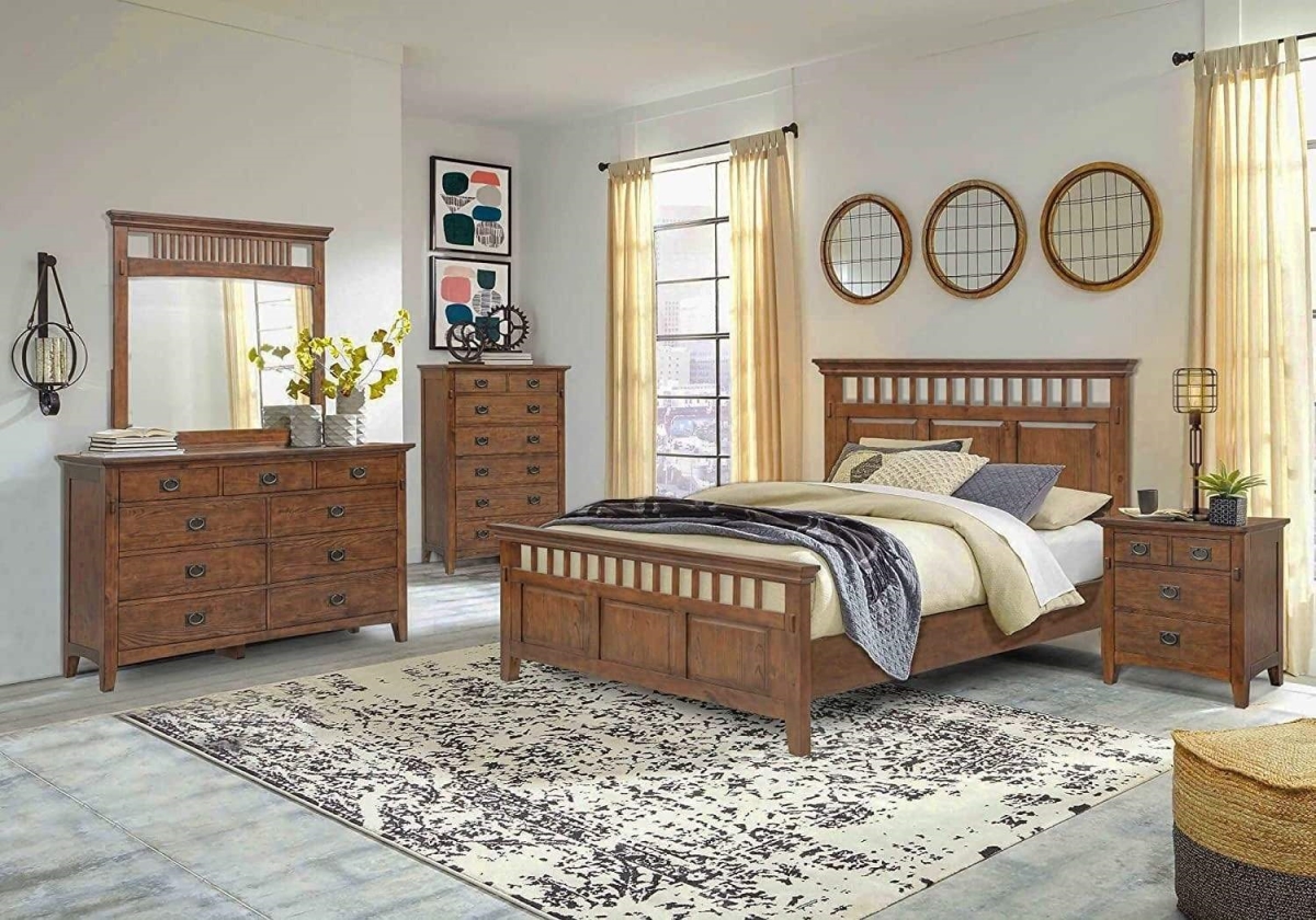 Mission Bay Queen Bedroom Set Amish Brown - Solid Wood 5 Piece -  Sunset Trading, CF-4901-0877-Q5P