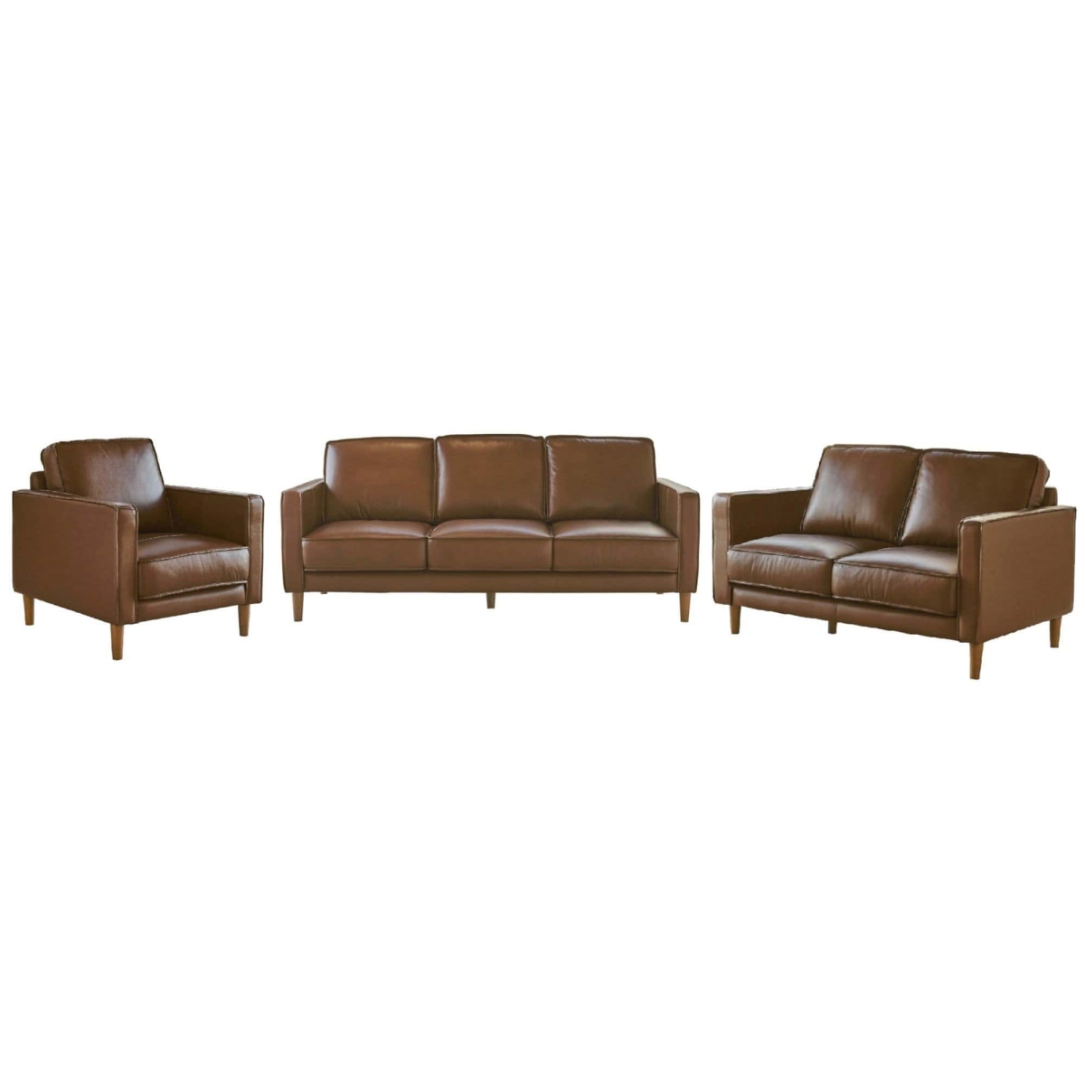Prelude Top Grain Leather Living Room Set Chestnut - 3 Piece