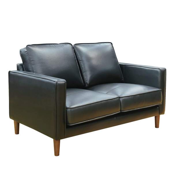 55 in. Prelude Top Grain Leather Mid Century Modern Small Couch Loveseat Black