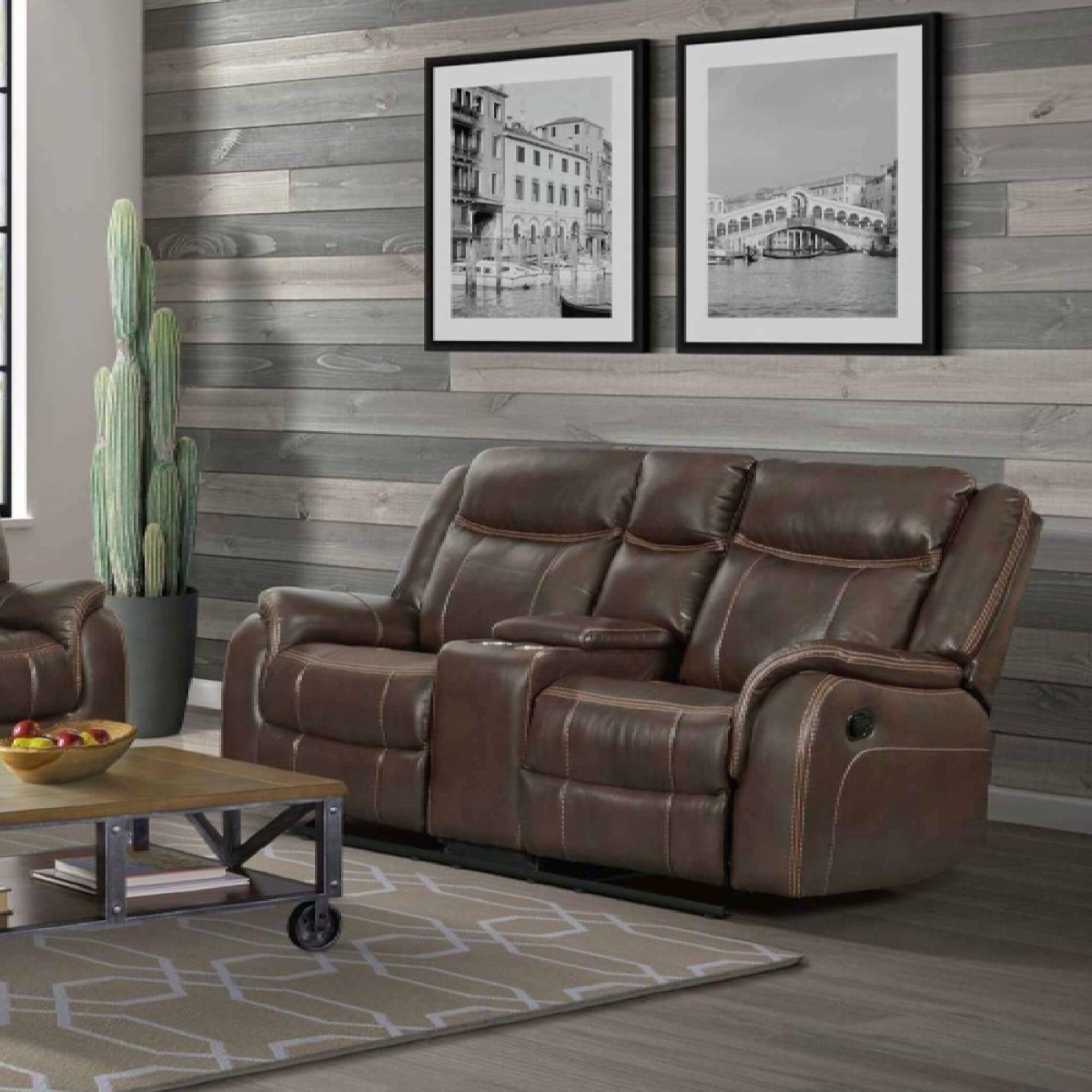 76 in. Avant Dual Reclining Rocking Loveseat with Console USB 2 Outlets & Cupholders - Brown - Faux Leather