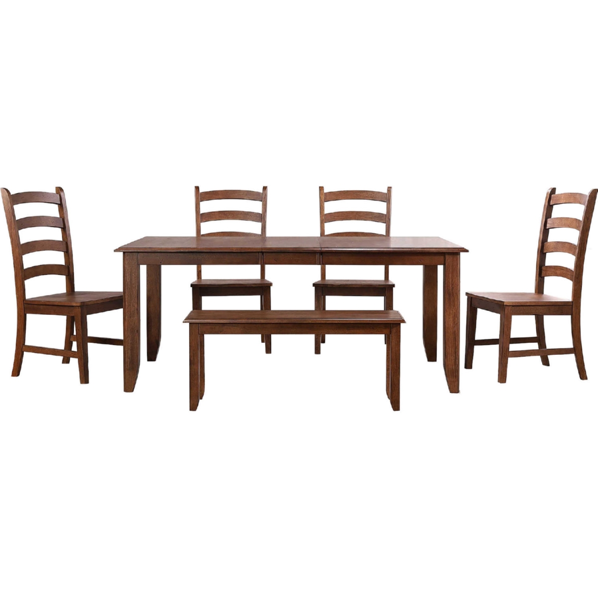 72 in. Simply Brook Rectangular Extendable Table Dining Set with Bench & 4 Slat Back Chairs & Seats 8, Amish Brown - 6 Piece -  Sunset Trading, DLU-BR4272-C80-BNAM6P