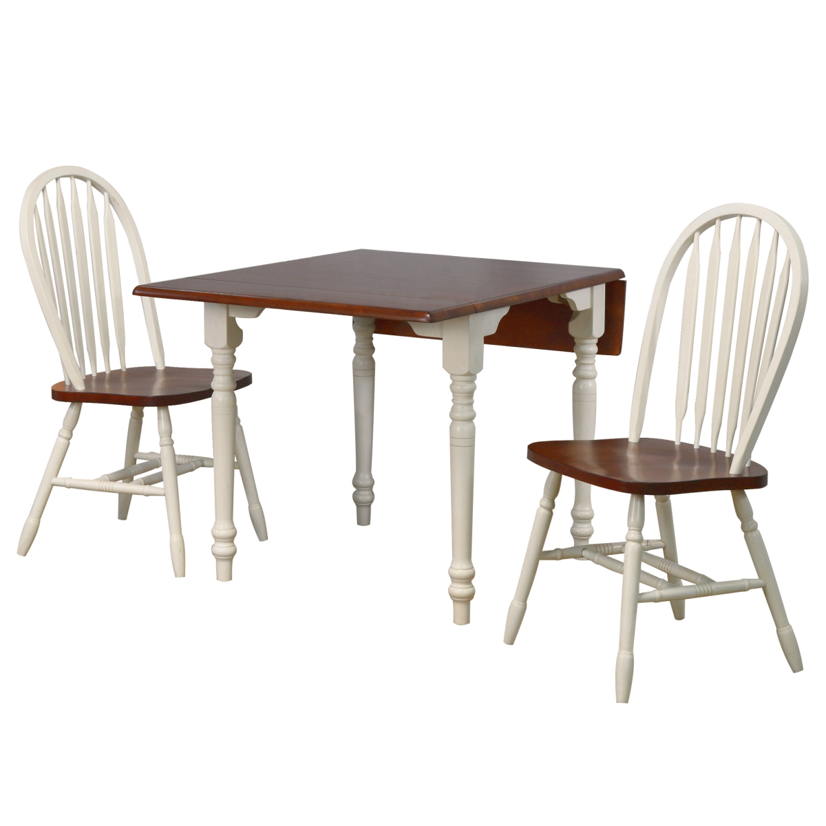48 in. 3 Piece Andrews Rectangular Dining Set, Antique White & Chestnut Brown