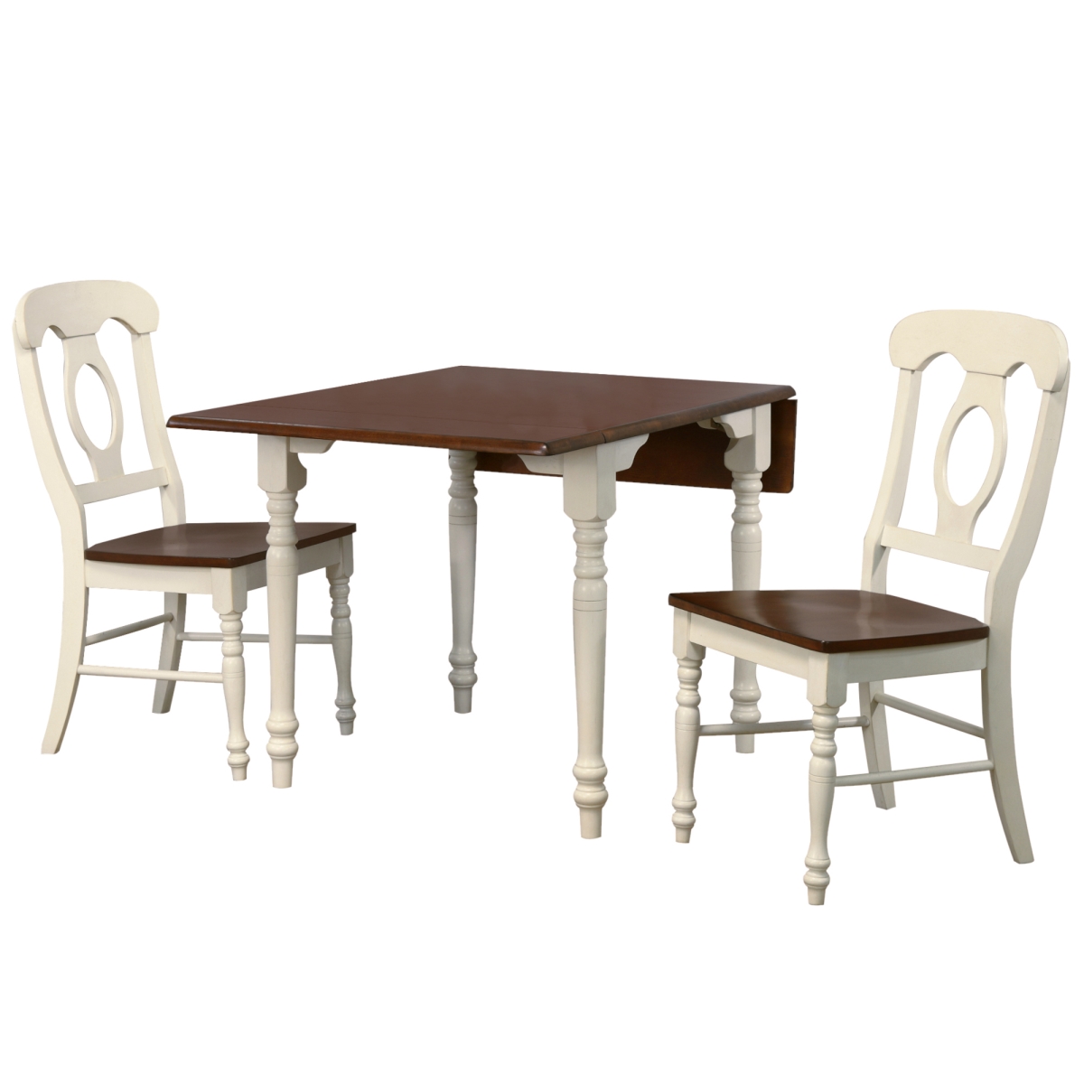 48 in. Andrews Rectangular Dining Set, Antique White & Chestnut Brown - 3 Piece