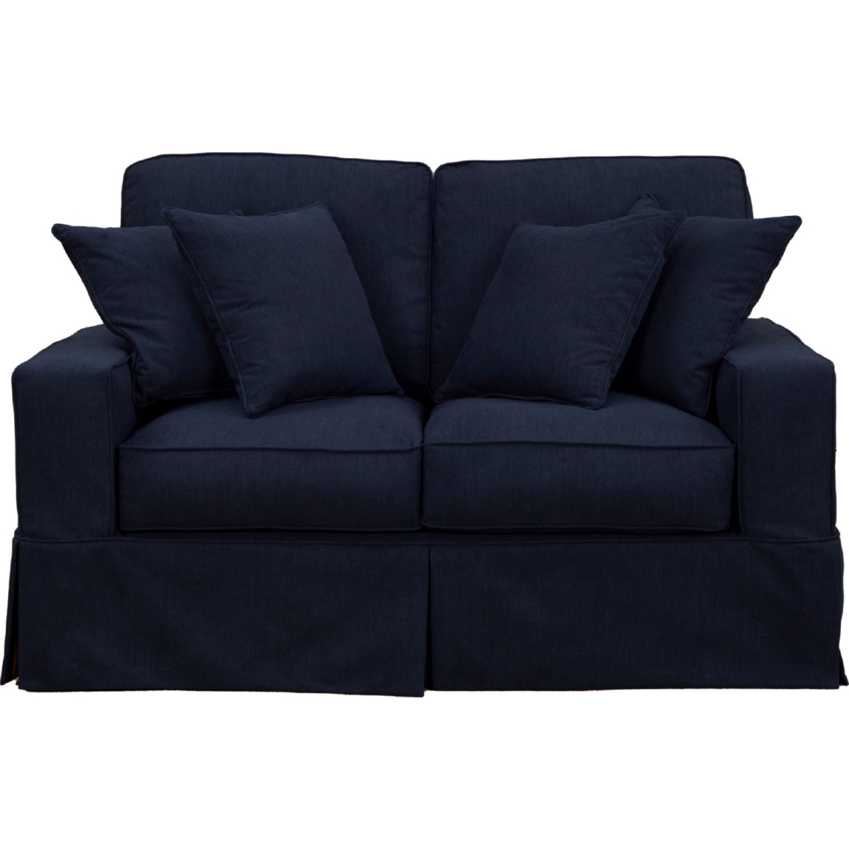 Americana Box Cushion Slipcovered Loveseat with Stain Resistant Performance Fabric, Navy Blue