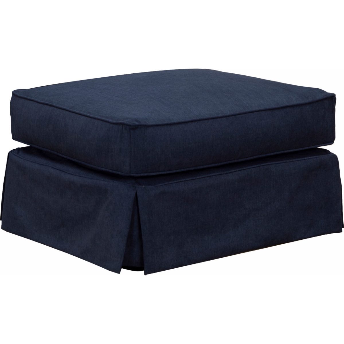 Americana Box Cushion Slipcovered Ottoman with Stain Resistant Performance Fabric, Navy Blue